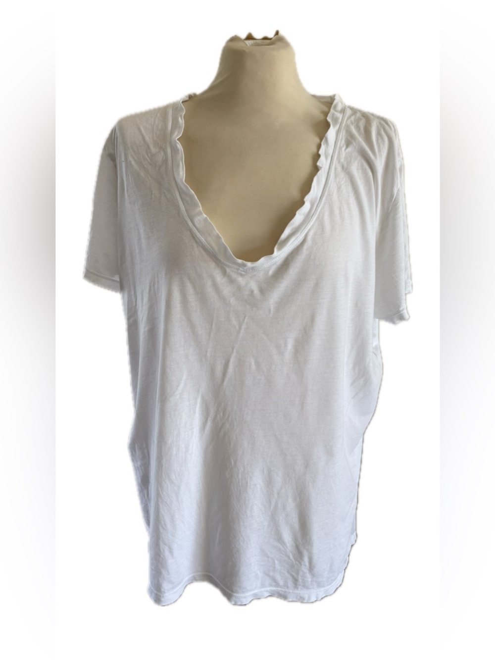 AYR White Cotton Relaxed Deep V-Neck Short Sleeve T-Shirt Size Large